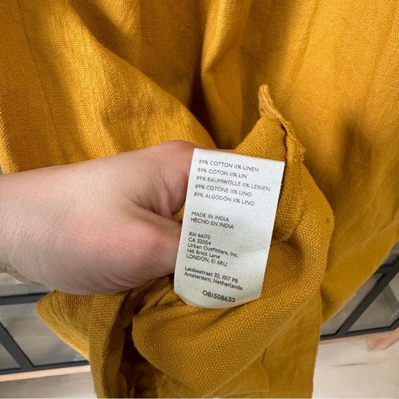 Pilcro linen tshirt dress mustard button down short sleeve collar lapel loose - Picture 9 of 10